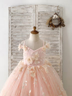 Vestido de niña de las flores de corte A, de satén y tul, hasta el suelo 