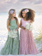 Vestido de niña de las flores, corte recto, tutú, espalda de encaje con estampado paisley, estilo A, para fiesta. 