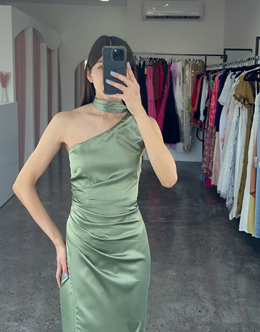 Elegant One Shoulder Hot Pink Satin Sheath Prom Dress Long Evening Dress Y8419