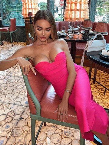 Women Strapless Bodycon Bandage Dress Sexy Sleeveless Backless Celebrity Evening Club Party Midi Dress Vestidos