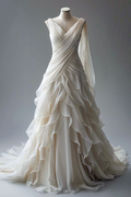 Robe de mariée élégante en mousseline ivoire à volants et plissée, col en V, robe de bal superposée, robe de soirée Y8000