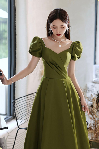 Green Satin Long Prom Dresses A-Line Evening Dresses Y7097