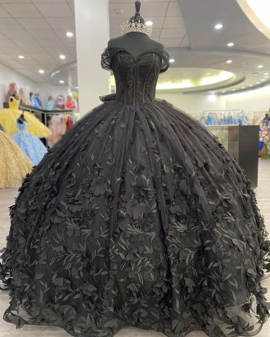 Robe de Quinceañera noire, robe de bal noire, robe pour Sweet 16 Y1447