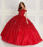 Vestido de quinceañera de baile con flores bordadas a mano en color verde esmeralda, vestido de hombros descubiertos con escote corazón Y293