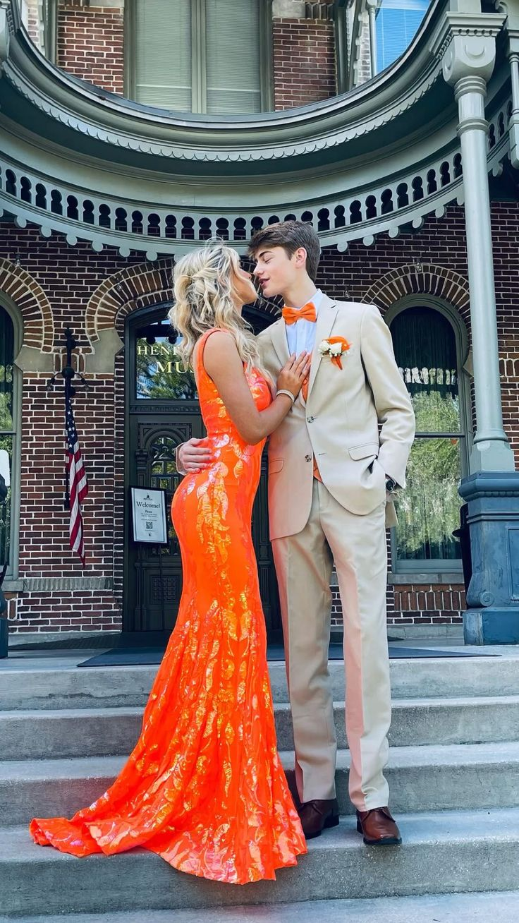 Robe de bal sirène glamour à sequins orange, robe de soirée orange Y5213
