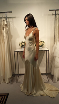 Elegante vestido de noche de sirena con escote en V, vestido largo de satén para baile de graduación con cuentas Y7941