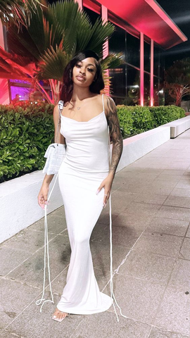 Robe moulante dos nu à fines bretelles pour femme, robe de soirée blanche Y1947