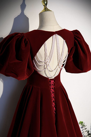 Vestido largo de noche de terciopelo burdeos para baile de graduación Y6348