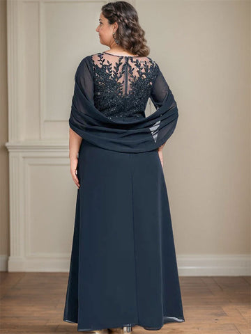 A-Line/Princess Scoop Floor-Length Mother of the Bride Dresses with Pleated & Sequins
