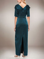 Robe longue fourreau scintillante avec revers à poignets et manches coudes 