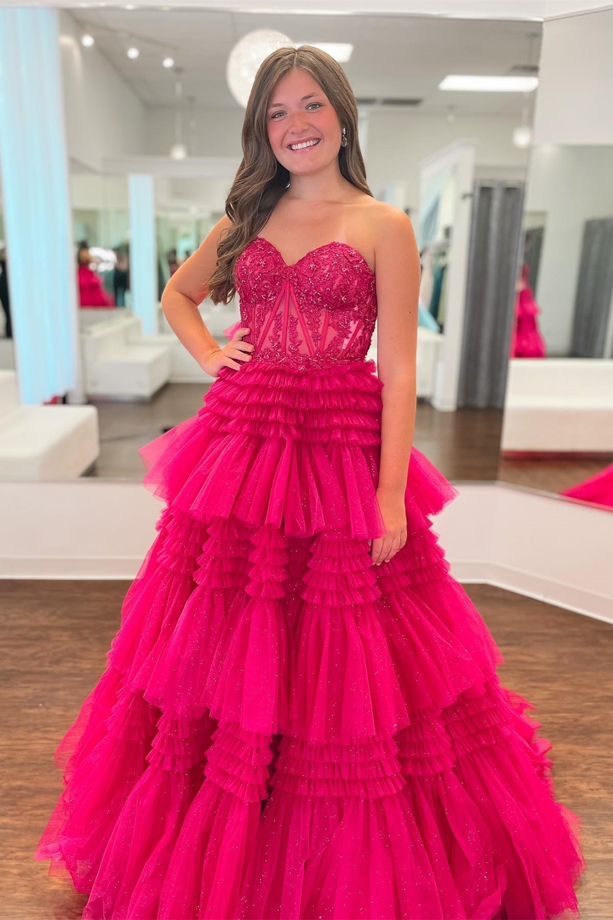 Vestido de graduación de tul con escote corazón y corte en A