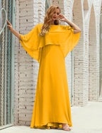 Vestido de dama de honor Sunderly para mujer, manga larga, cuello en V, de gasa, vestido formal de fiesta de boda SY28018