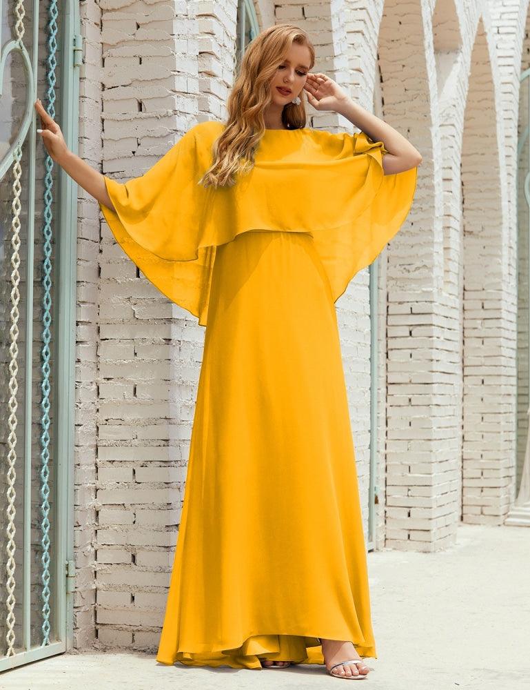 Vestido de dama de honor Sunderly para mujer, manga larga, cuello en V, de gasa, vestido formal de fiesta de boda SY28018