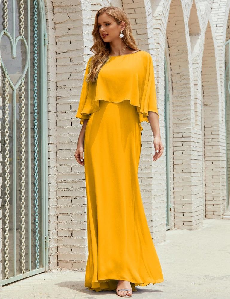 Vestido de dama de honor Sunderly para mujer, manga larga, cuello en V, de gasa, vestido formal de fiesta de boda SY28018