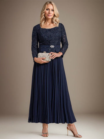 Vestido de gasa corte A, largo hasta el tobillo, para la madre de la novia, con pliegues. 