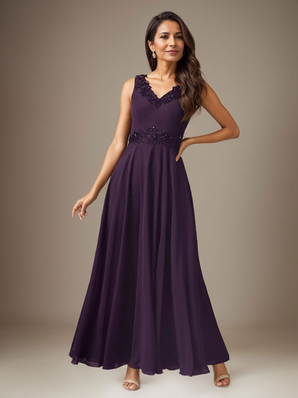 Robe prune trapèze en mousseline à sequins 