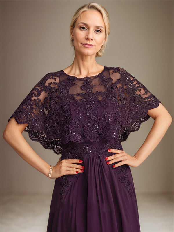 Vestido de novia de corte línea A, escote barco, largo hasta el suelo, de gasa de encaje con apliques de lentejuelas para la madre de la novia 