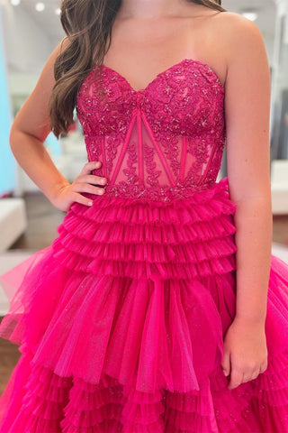 A-Line Sweetheart Tiered Tulle Prom Dress