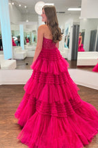 Vestido de graduación de tul con escote corazón y corte en A
