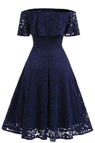 Dark Navy Lace A-line Homecoming Dress Y1160