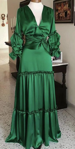 Vintage Emerald Green Long Sleeves Evening Dress Emerald Green Evening Gown Y5237