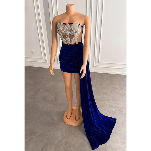 Robe de bal courte africaine en velours à perles épaisses et sans bretelles pour fille noire 