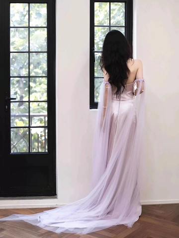 Light Purple Satin Long Evening Dress Sweetheart Prom Dress Y8312