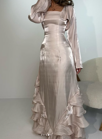 Vestidos de fiesta vintage con volantes plisados, vestido de noche largo hasta el suelo Y4595