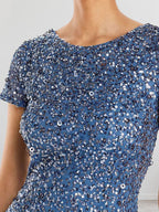Vestido largo de lentejuelas azul grisáceo para la madre de la novia