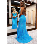 Robe de bal longue à bretelles spaghetti et col en V avec appliques