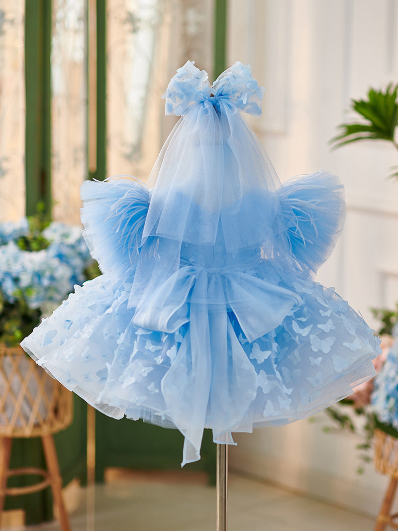 Vestido de tul hasta la rodilla para fiesta de cumpleaños de niña 