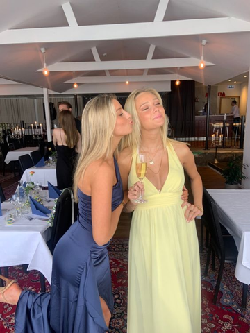 Vestido de fiesta amarillo con escote en V profundo y corte en A, vestido de noche azul marino estilo sirena Y1958