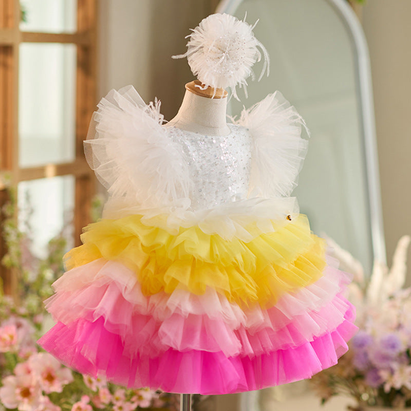 Vestido de fiesta de cumpleaños de 1 año con lentejuelas y tul hasta la rodilla 