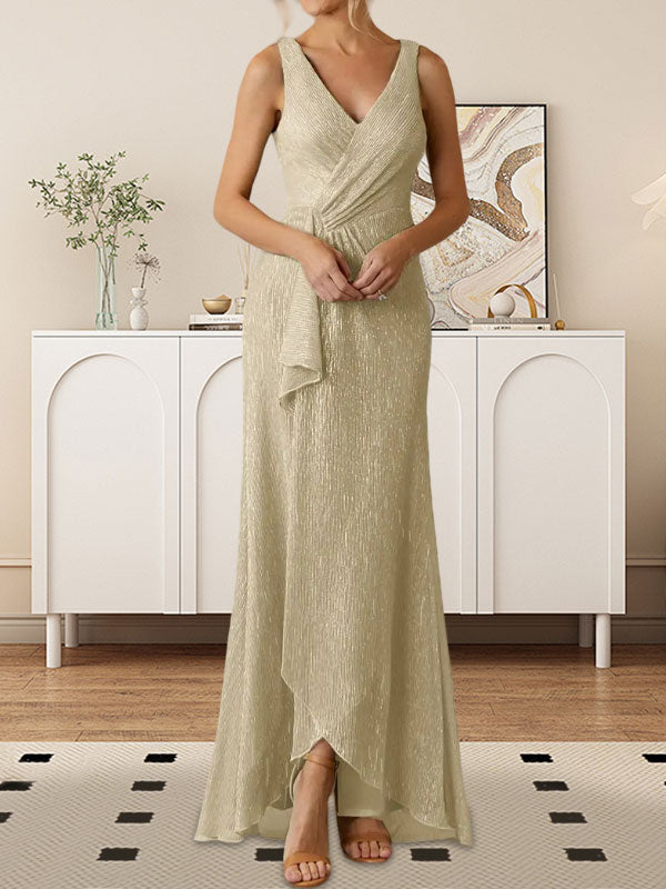 Vestido de malla metálica fruncida con escote en V y corte en A