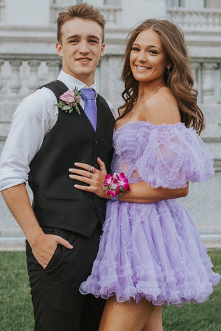Robe de bal de fin d'année en tulle à épaules dénudées, coupe trapèze