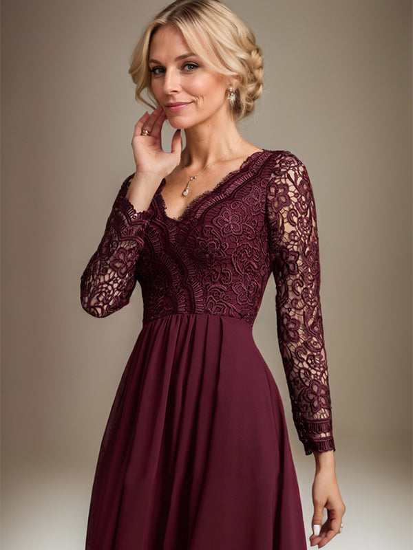 Vestido de novia de gasa con encaje asimétrico, escote en V y corte en A para la madre de la novia 