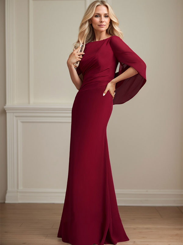 Vestido de chifón hasta el suelo, corte sirena/trompeta, para la madre de la novia, con pliegues 