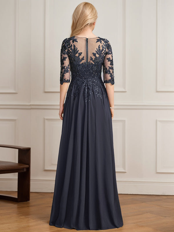Vestido de novia de corte A, escote en V, largo hasta el suelo, de gasa de encaje con lentejuelas plisadas. 