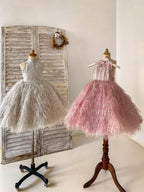 Vestido de cumpleaños plateado hasta la rodilla de jacquard para niña