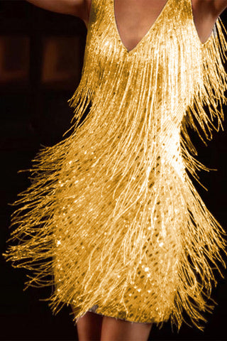 Vestidos de noche elegantes y modernos con escote en V y borlas (4 colores) 