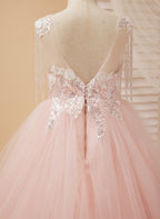 Vestido de princesa/vestido largo de tul satinado rosa para niña de las flores 