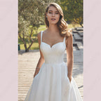 Civil V-Neck Wedding Dresses Square Collar Satin Bridal Gowns A-line Backless Buttons Bride Party Spaghetti Straps