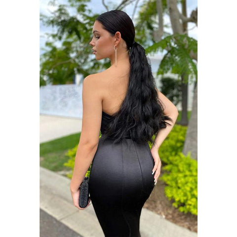 Sweetheart Black Satin Mermaid Prom Dress Long