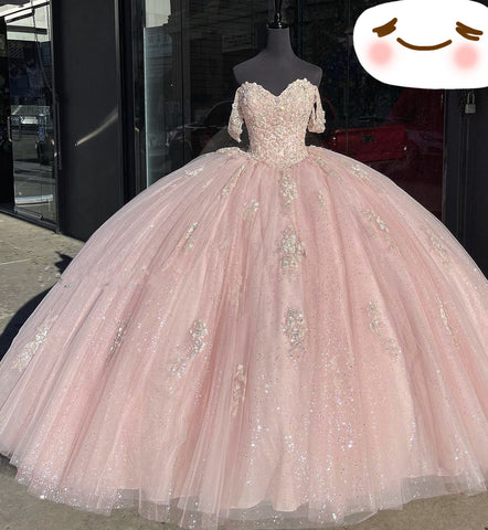 Vestido de quinceañera rosa claro con hombros descubiertos, vestido de baile, vestido de 16 años Y2731