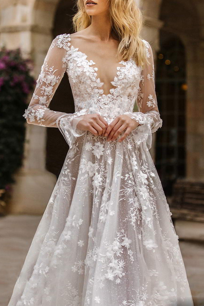 Vestidos de noche formales con escote en V y aplicaciones de encaje sólido 