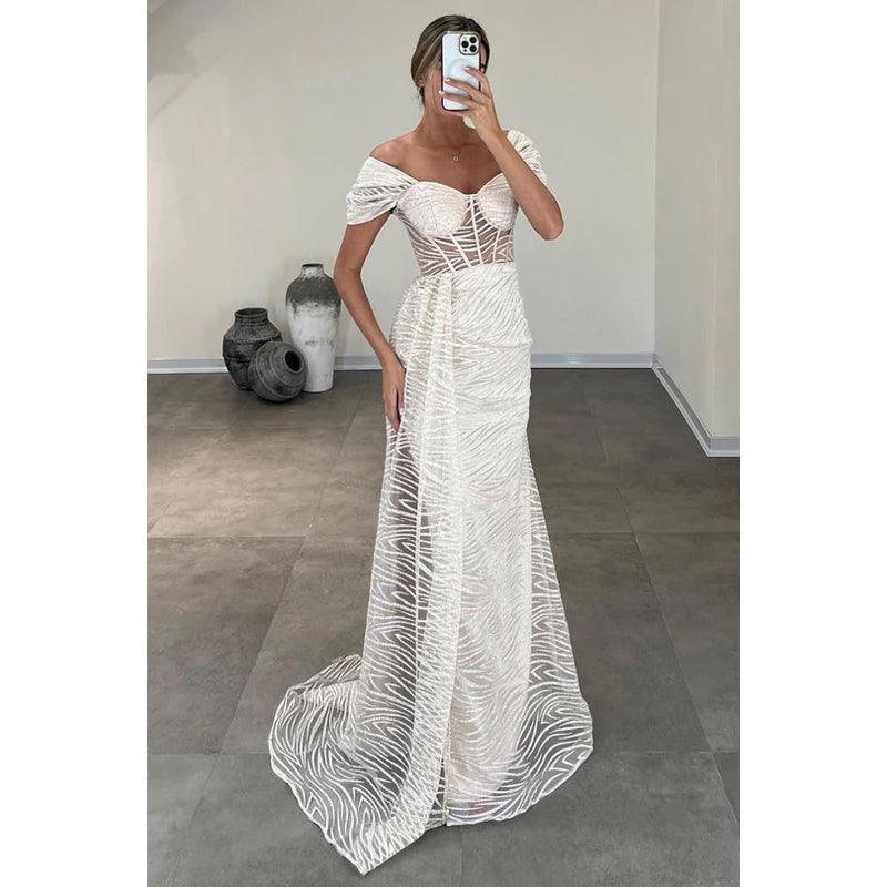 Robe de bal fourreau à manches courtes et épaules dénudées, glamour et spectaculaire