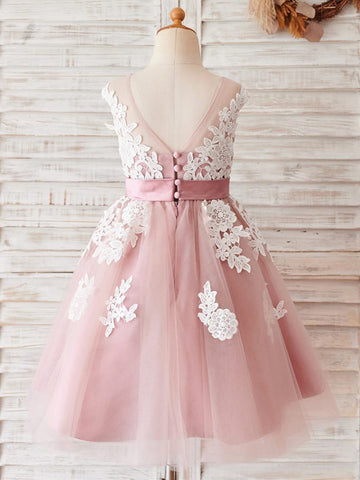 Vestido morado de tul y encaje hasta la rodilla (2003227696) 