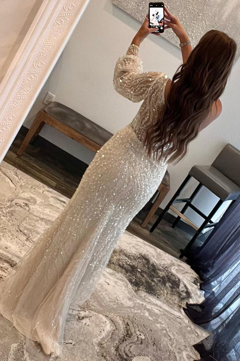 Sequins One Shoulder Prom Dress with Slit