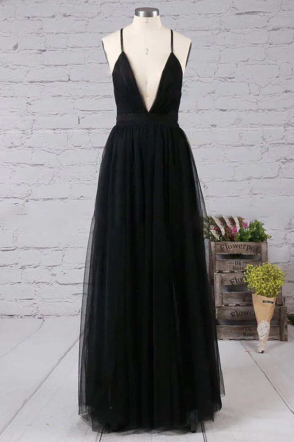 Deep V-neck Tulle Prom Dress