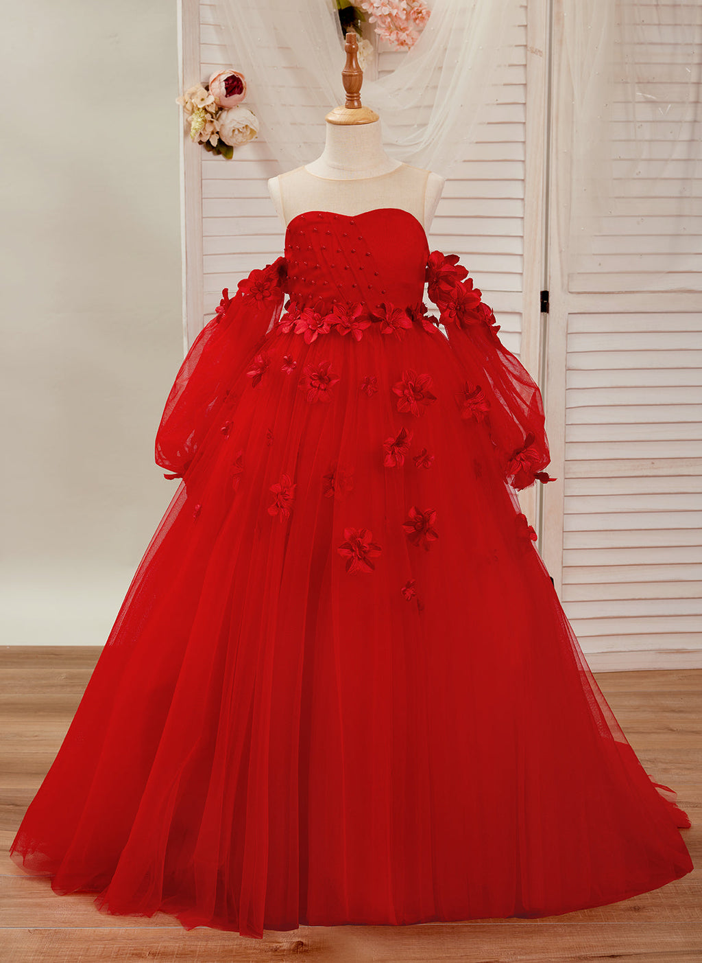 Vestidos de princesa con flores en 3D para niña 